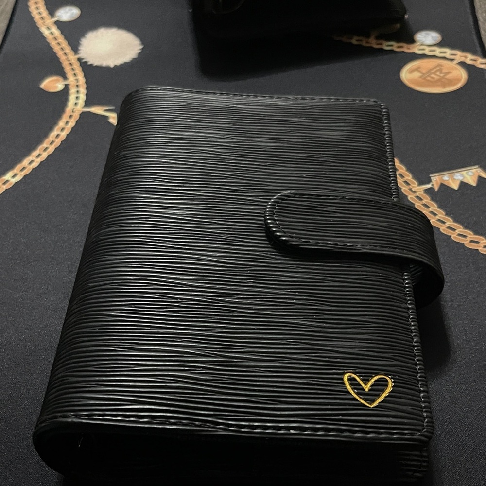 Black Leather Textured Binder by SimpleShopz with Gold Heart Accent